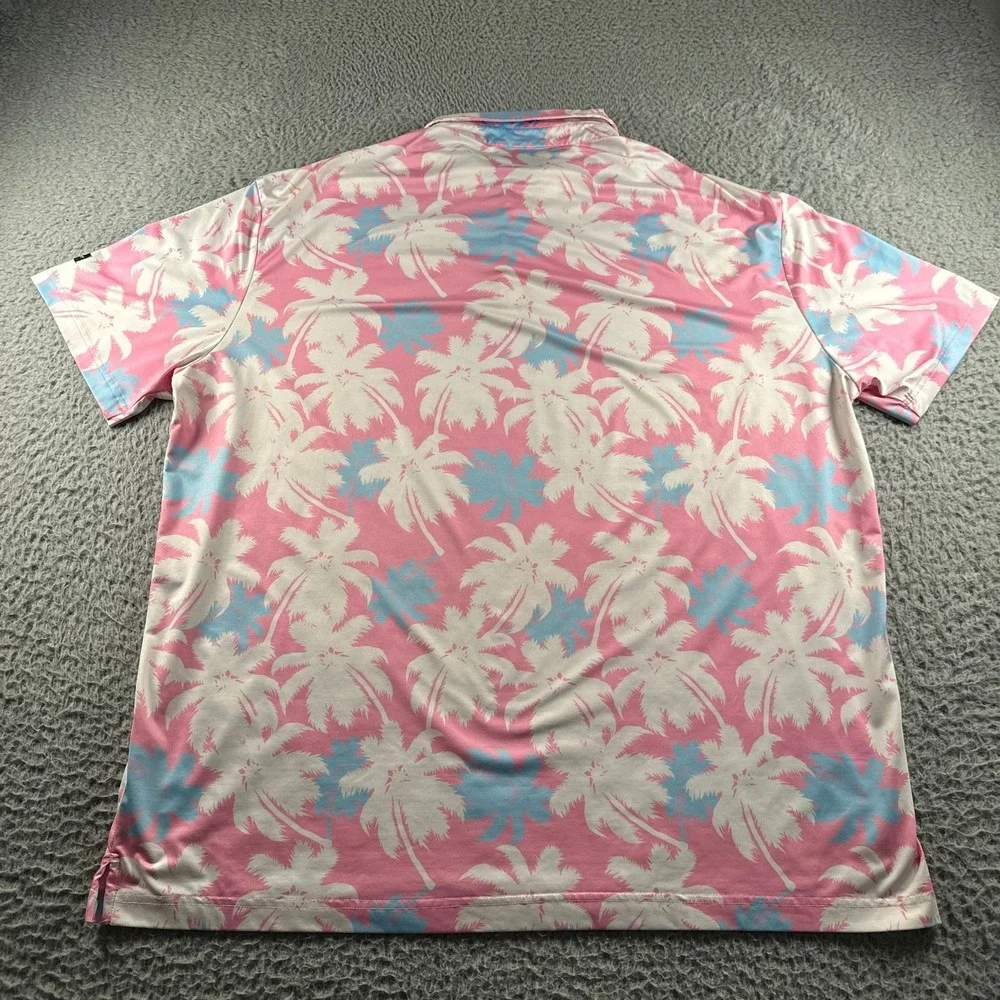 Sunday Swagger Polo Shirt Mens 2XL Pink Palm Print Short Sleeve Performance Golf